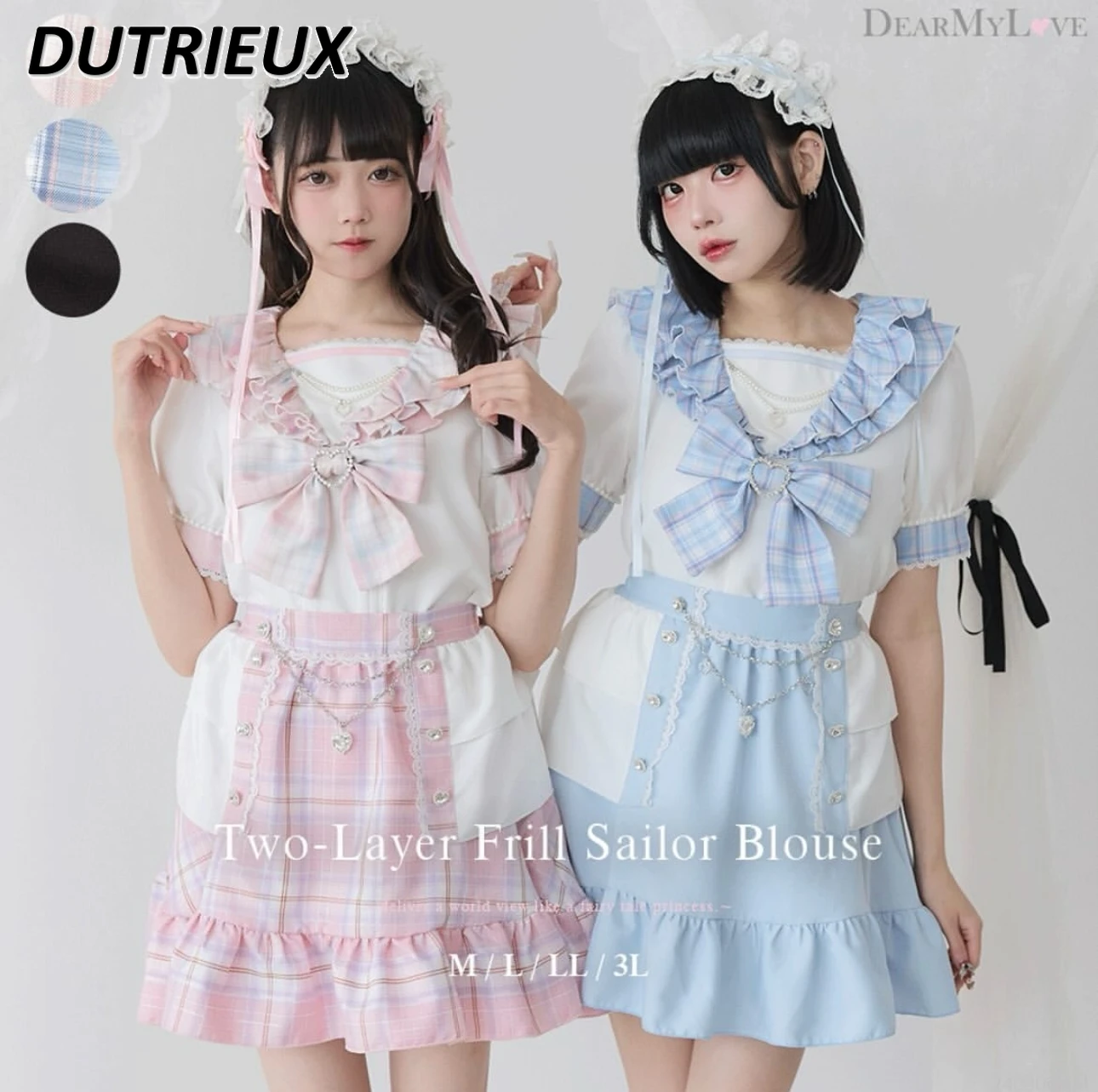 Lady Tops Summer Sweet Cute Japanese Lolita Style Big Bow Pearl Elegant Blouse Rhinestone Sailor Collar Short Sleeve Shirt Woman