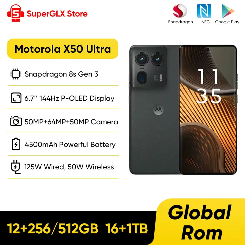 Original Global Rom Motorola Moto X50 Ultra Snapdragon 8s Gen 3 5G Smartphone 6.7'' 144Hz Display 50MP Ultra HD Front 
