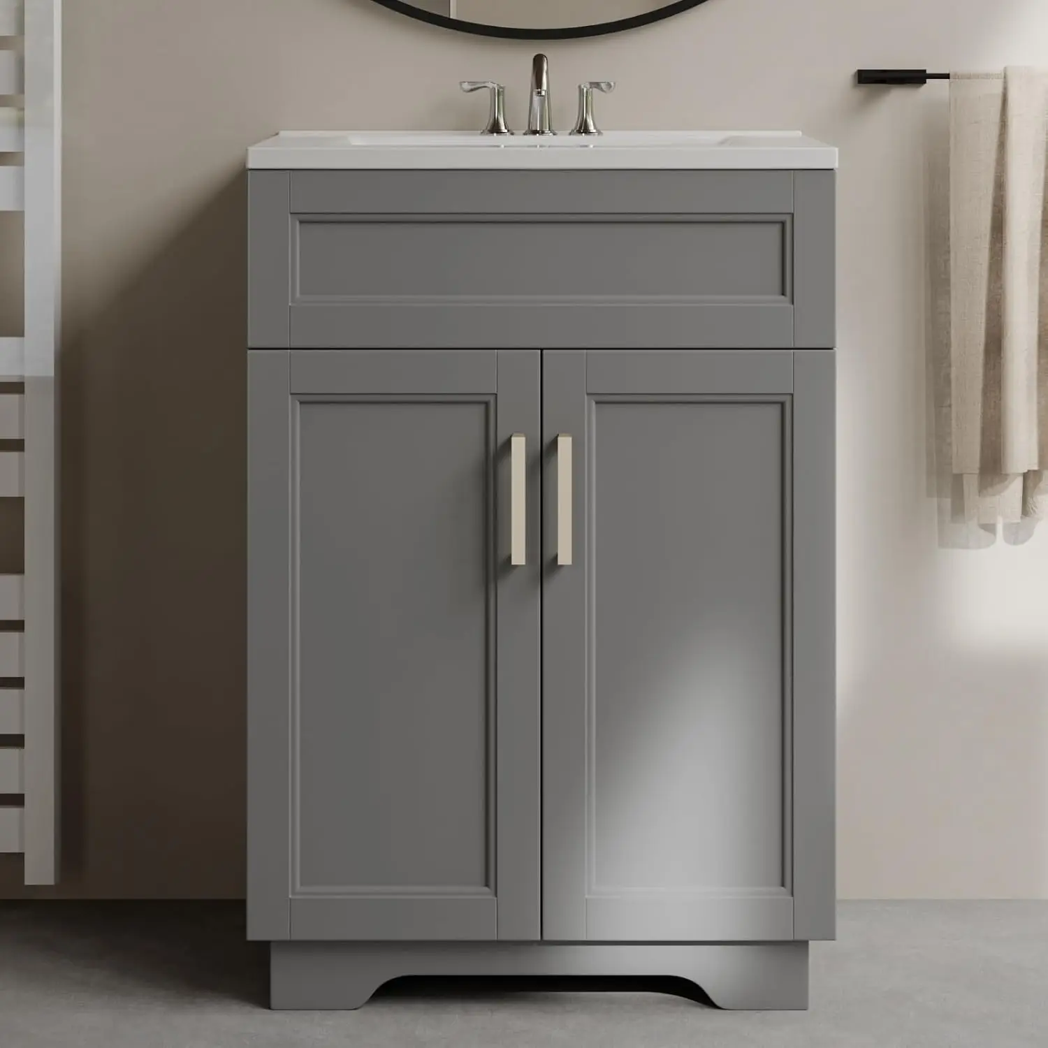 Bathroom Vanity Set Combo 24" Sink Cabinet Mirror Storage Durable Ceramic Vessel Chorme Smooth Surface High-definition Imag