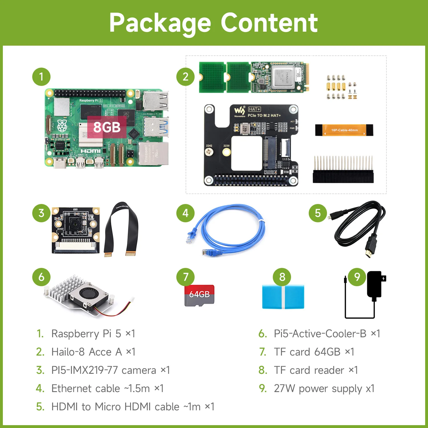 Raspberry Pi AI Kit, Options for Kits and 2GB/4GB/8GB RAM, Hailo-8 Acce A /Raspberry Pi AI Kit with Waveshare Accessory