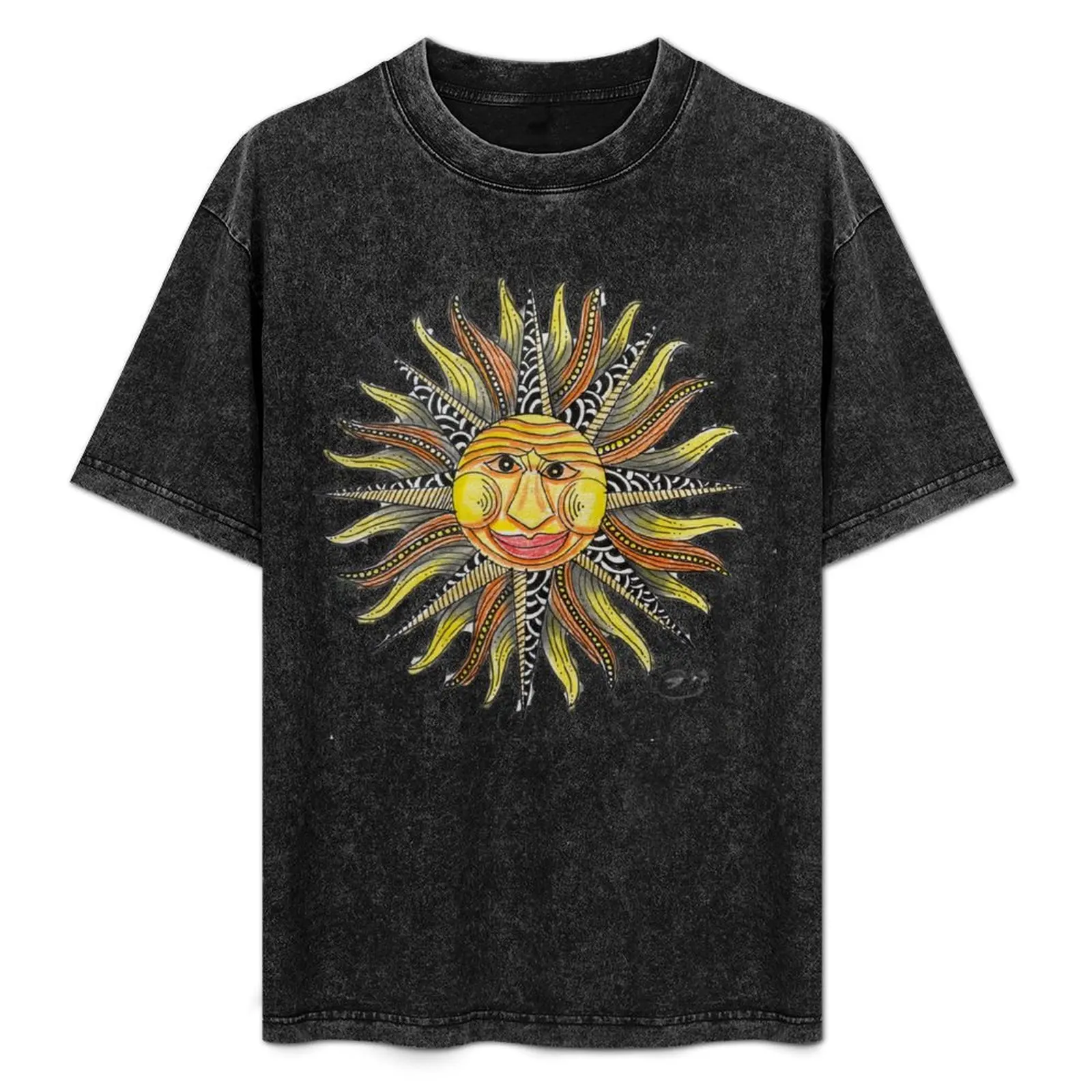 Funky Sun - colored pencil drawing by Steve Caddick T-Shirt vintage t shirts korean fashion mens plain t shirts