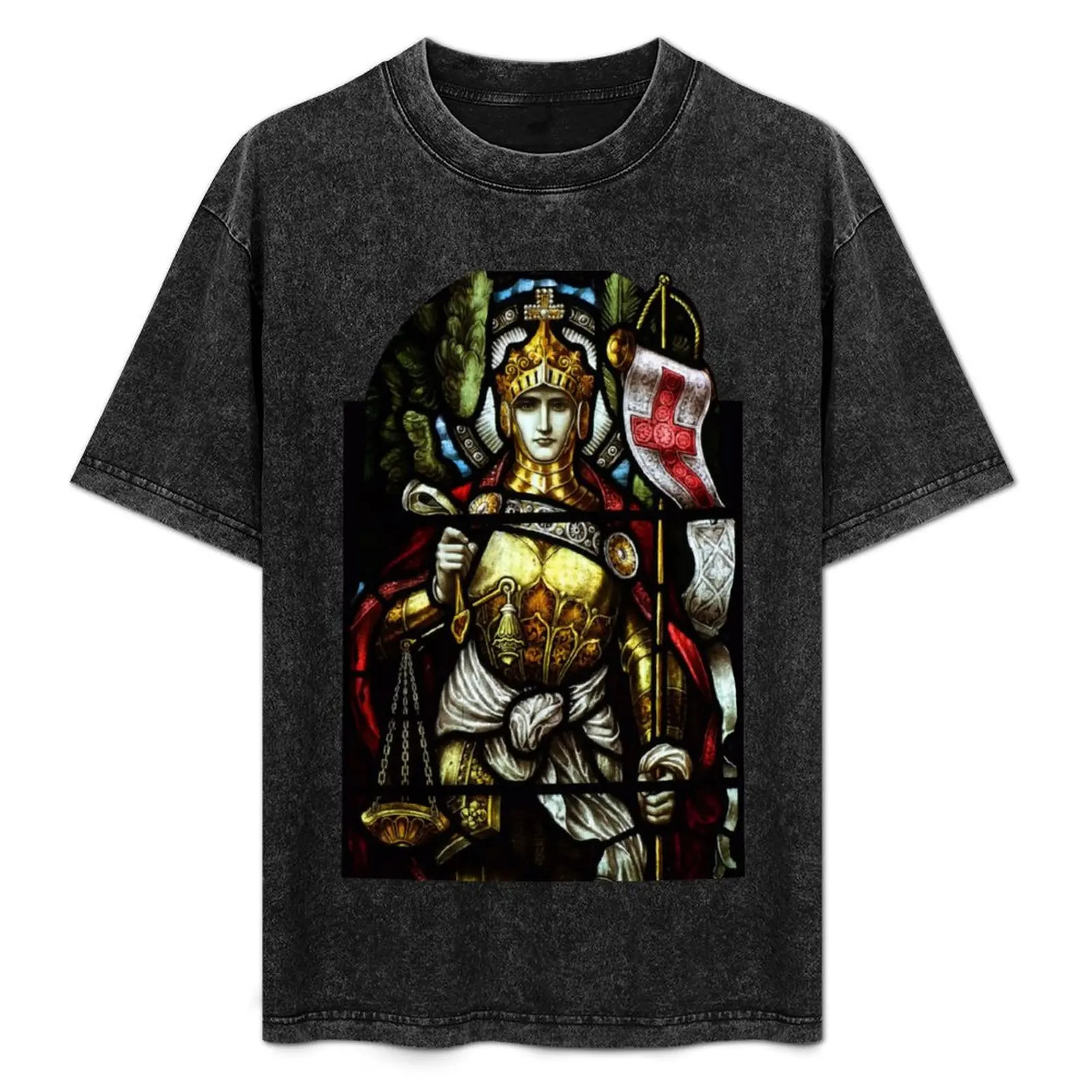 Archangel Michael Christian Cross stained glass Medieval Art Knight HD T-Shirt plain anime clothes men t shirt