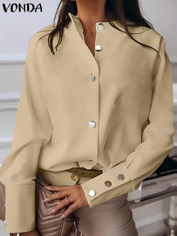 Plus Size 5XL VONDA Women Elegant Shirts 2024 Solid Color Fashion Casual Long Sleeve Office Blouse Oversized Tops Autumn Blusas