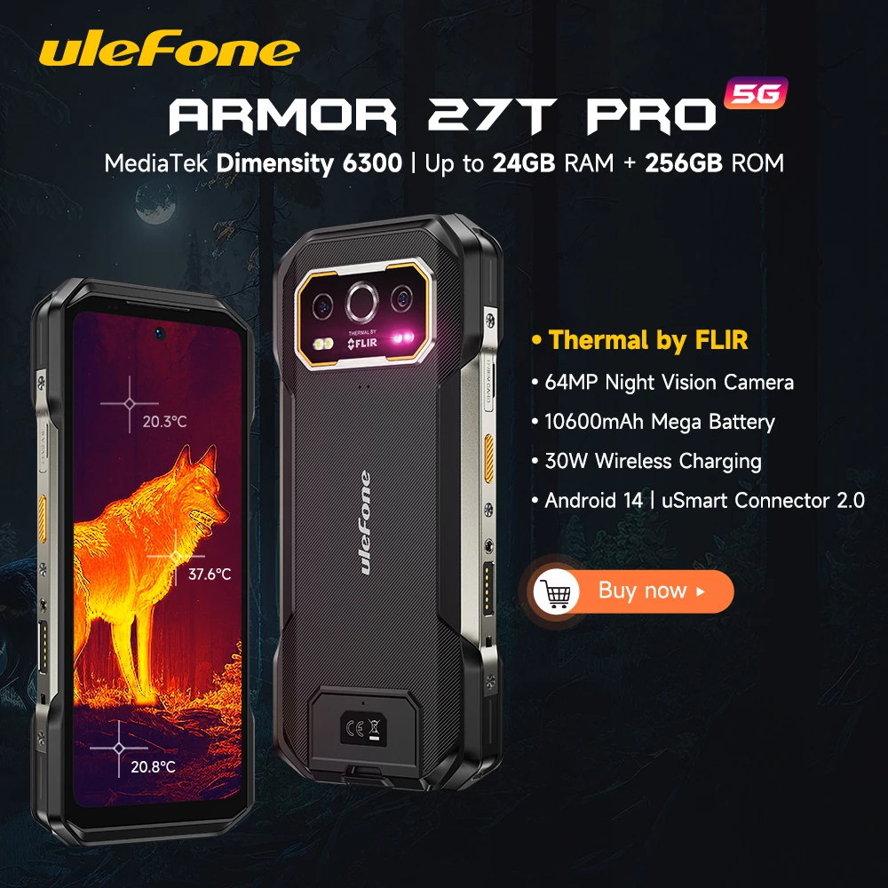 Ulefone Armor 27T Pro 5G Rugged Phone 10600mAh Smartphone Android 14 50MP+64MP Night Camera 6.78" Up to 24GB RAM+256GB ROM 
