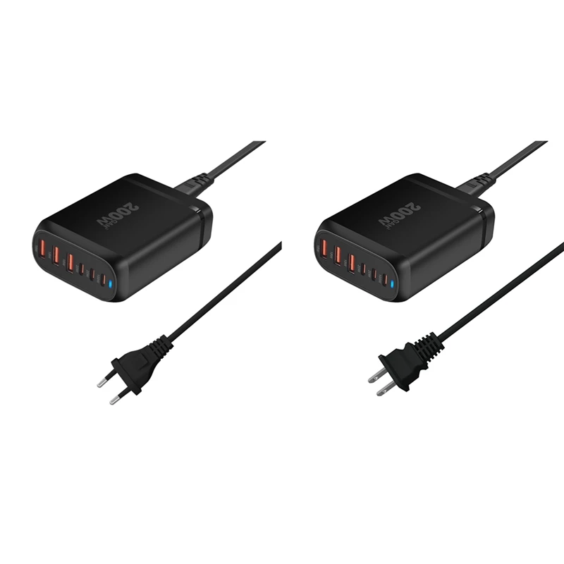 NEW-200W Gan Desktop Charger 6-Port USB Type C PD Charger Fast Charge 3.0 Fast Charger Mobile USB Charger