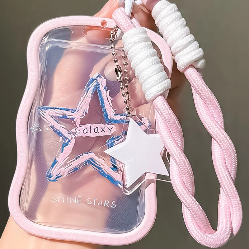 Transparent Stars Photo Card Holder Design Idol Photo Sleeve Anti Lost Keychain Photocards Protector Case Student Meal Card