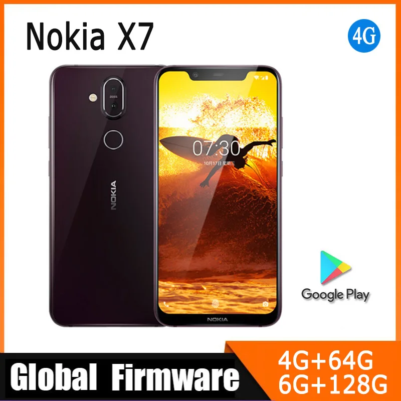 Nokia X7 Smartphone 6.18" inches Snapdragon 710 Octa Core Android 20MP Mobile Phone Fast charging 18W full screen used phon