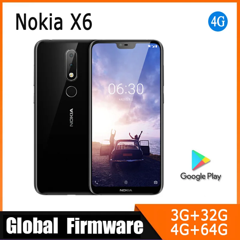 Nokia X6 Smartphone Android smartphone full screen dual-card dual standby 4G 64G black Used Phone