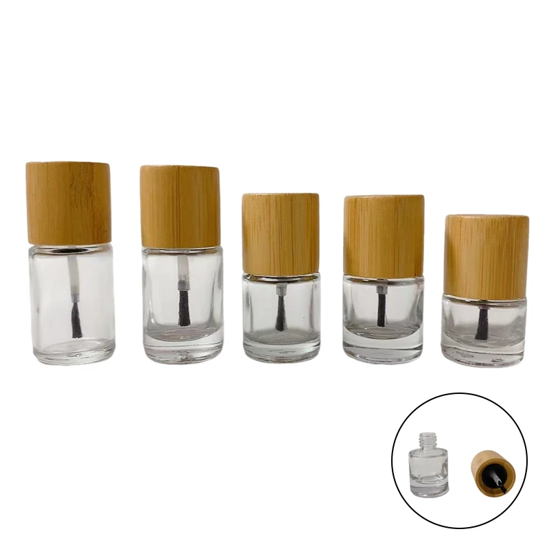 1pcs Nail Art Glue Bottle Bottle 5ml 8ml 10ml Glass Nail Oil Bottle Hair Brush Solid Wood And Bamboo Cover Nail Oil Bottle ﻿ ﻿