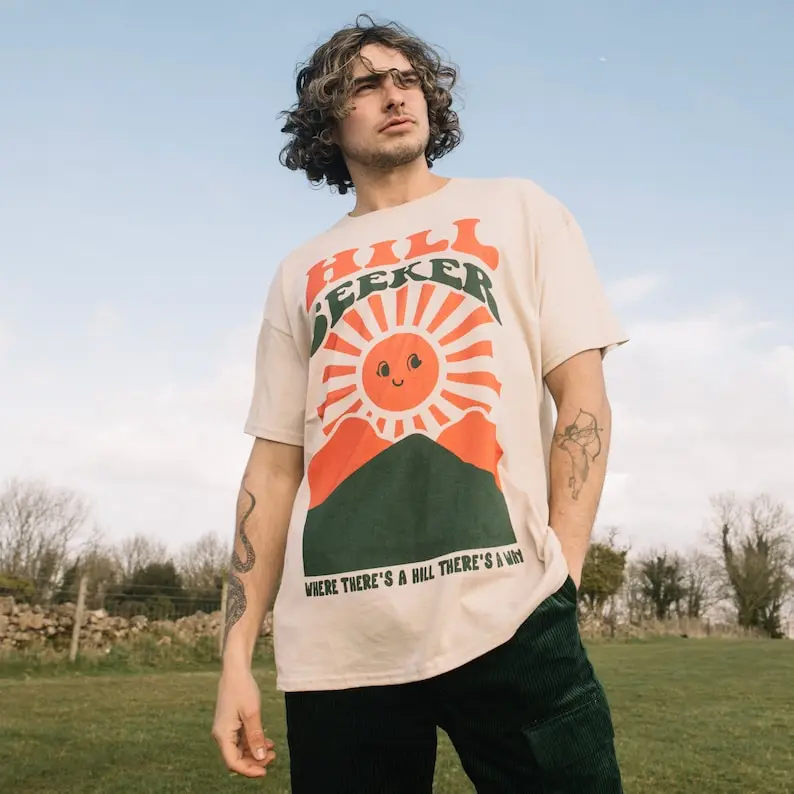 Hill Seeker Men's Slogan T-Shirt Tees Hot Sale Outdoor Cotton Simple Style Tops