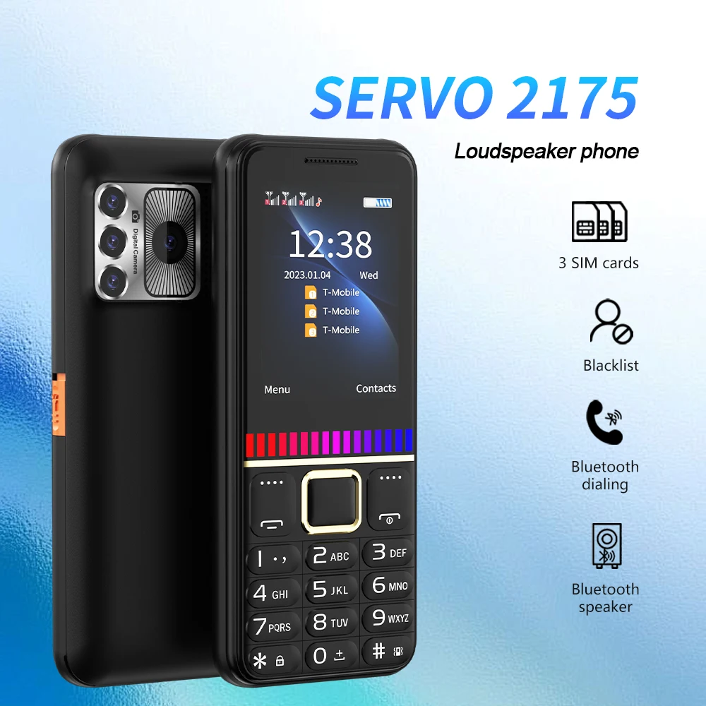 SERVO 2175 3D Speaker Mobile Phone Big Battery Dual Flashlight 2.8-inch Screen 3 SIM Mobile Phones Large Push Buttons Cellphone