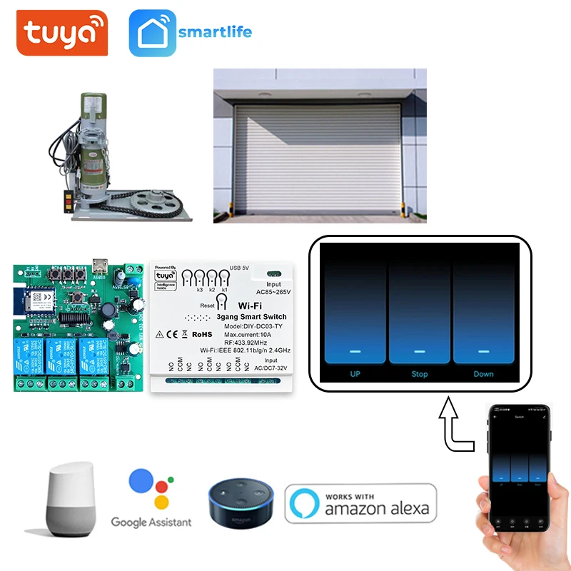 Automatic garage door roller shutter 12v 24v tuya smart switch module work with google and alexa