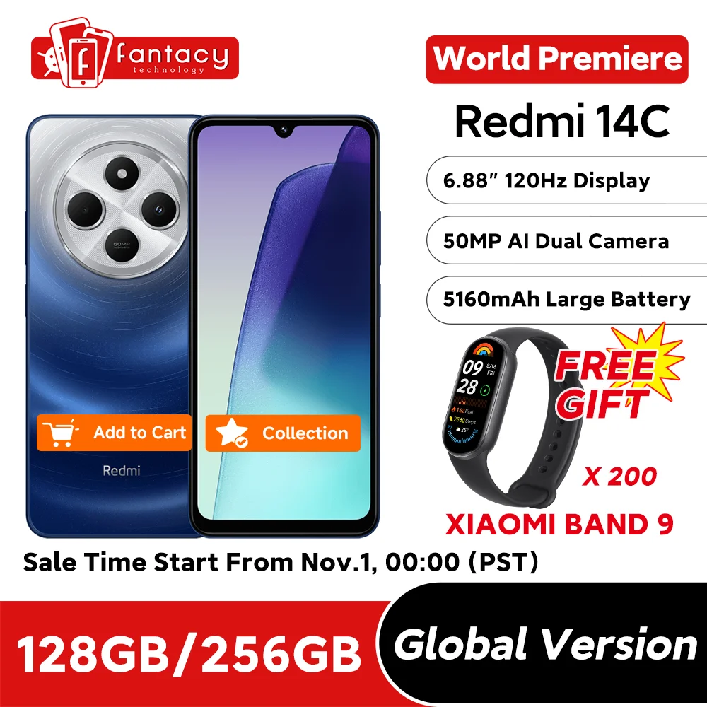 World Premiere Xiaomi Redmi 14C Global Version Immersion 6.88'' 120Hz Display 50MP AI Dual Camera Massive 5160mAh Batt