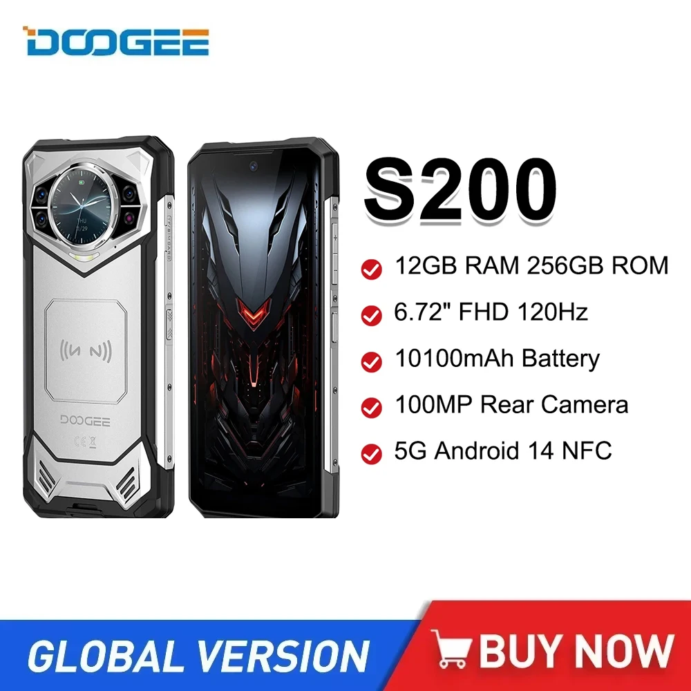 NEW DOOGEE S200 5G Rugged Phone 6.72 Inch 12GB RAM 256GB ROM Mobile Phone 10100mAh 100MP AI Main Camera Android 14 Cellphone NFC