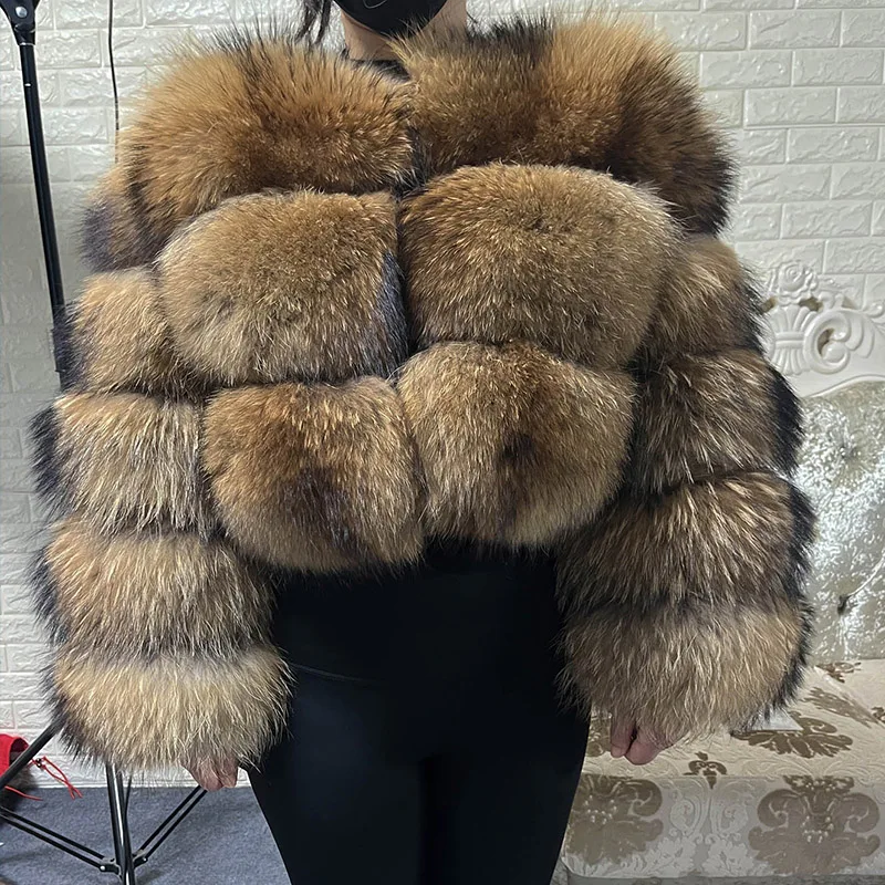 MAOMAOKONG 2024 Plus Size tops Clothing Curve coat Women's Natural real raccoon Fur Coat winter jackets outerwears Female V
