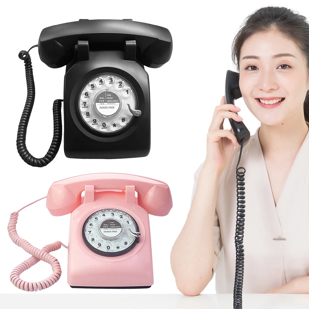 Rotary Dial Phone 1960s Retro Old Telephone Redial Button Antique Fixed Telephone Decorative Vintage Phone for Home Office