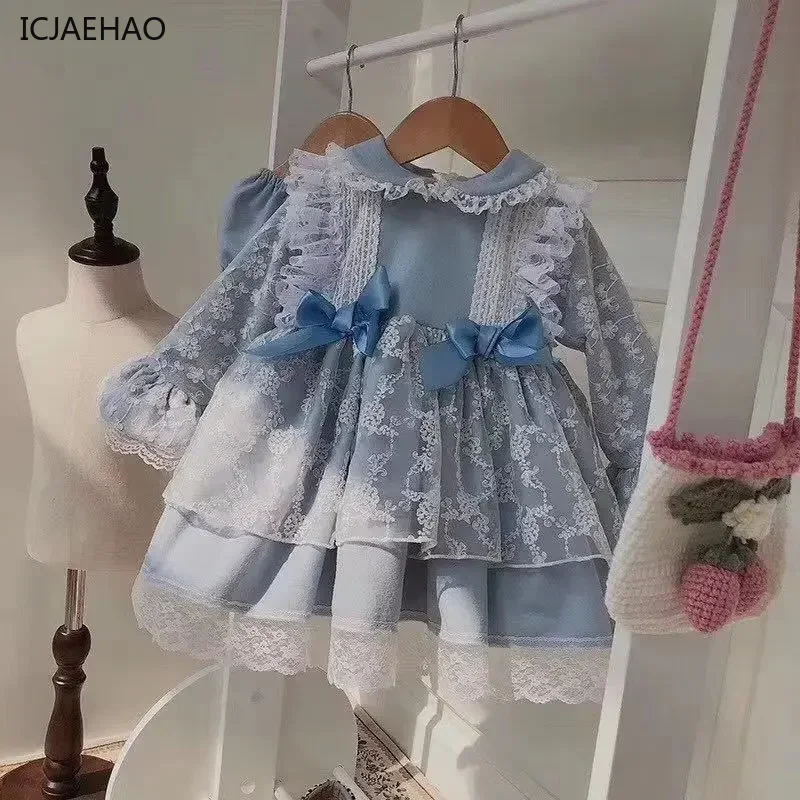 2025 Baby Girl Vintage Christening Spanish Lolita Dress Infant Birthday Gowns Outfit Matching Children Clothes Princess Vestidos