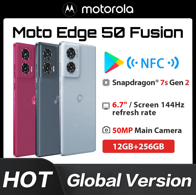 Global Version Motorola Edge 50 Fusion XT2429-2 Snapdragon 7s Gen2 6.67 pOLED HD+ 2400*1080 5000mAh 68W Type-C NFC IP68