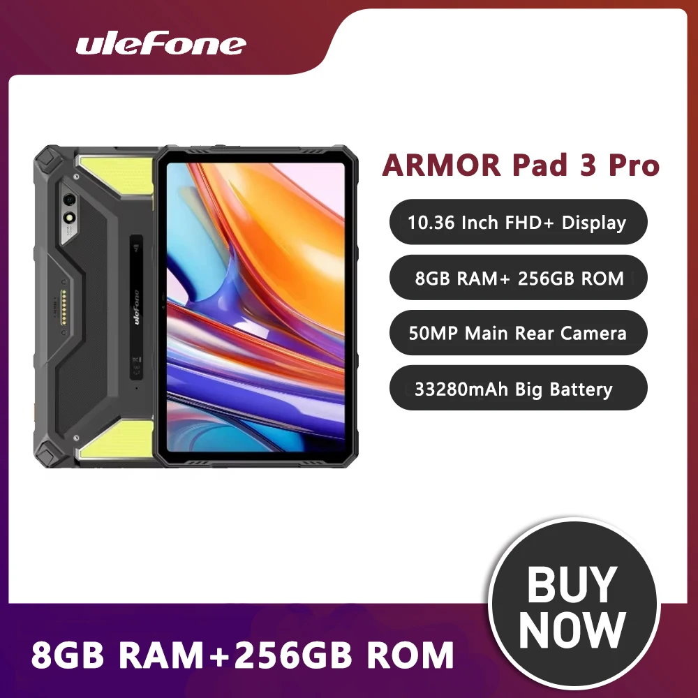 Ulefone Armor Pad 3 Pro Rugged Tablet PC 33280mAh MediaTek MT8788 16GB RAM(8+8) 256GB ROM 50MP 10.36" 2K Android 4G NFC Tab
