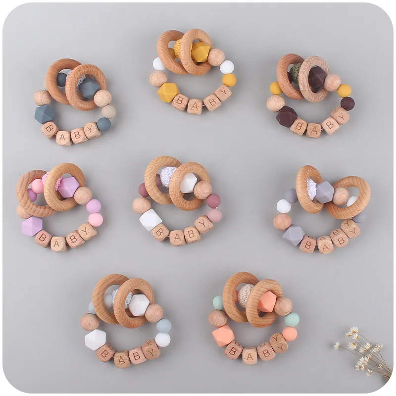 Personalized Customized Name Baby Pacifier Clips Chains Teething Bracelet Toy DIY Beech Wood Silicone Beads Dummy Nipple Holder