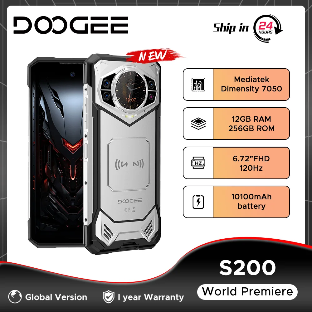 Global Version DOOGEE S200 Rugged Phone 32GB(12+20) 256GB 6.72" FHD+ 120Hz Dimensity 7050 100MP Camera 10100mAh 33W Charge 