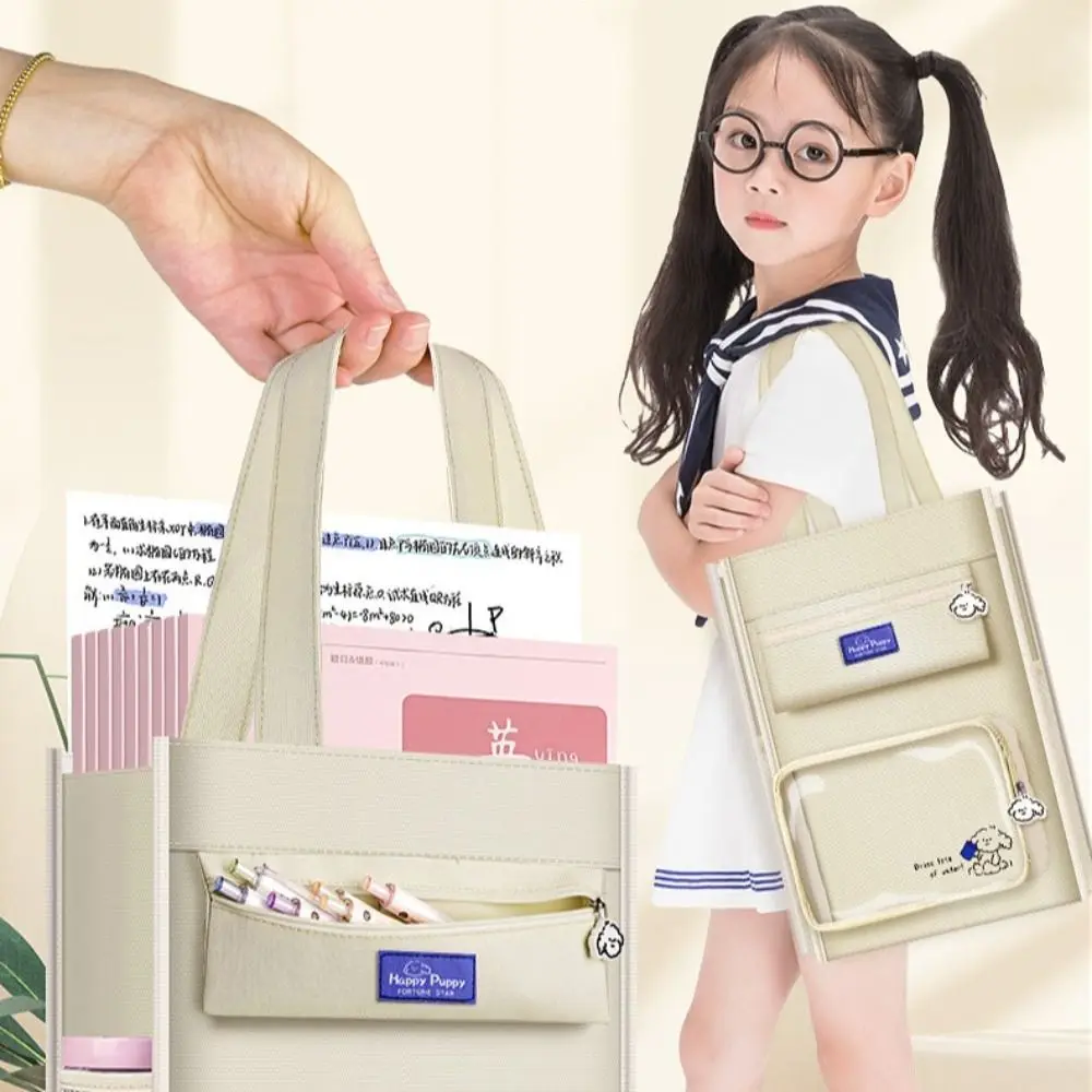 Canvas Student Tote Bag Multi-pocket Large Capacity Hand-held School Bag Portable Cute Canvas Storage Handbag Office Worker