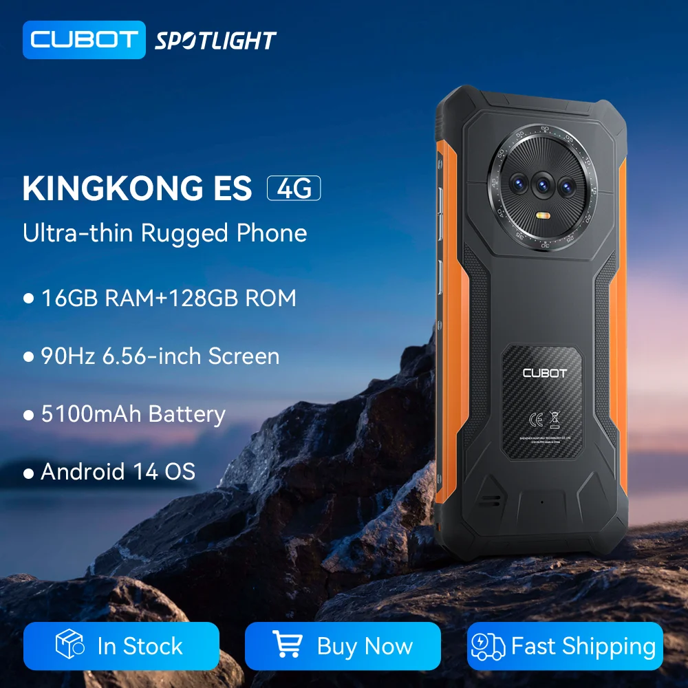 Cubot KingKong ES Ultra-thin Rugged Android Smartphone, 16GB RAM(6GB+10GB), 128GB ROM, 6.56" 90Hz Screen, 48MP Camera, 4G P