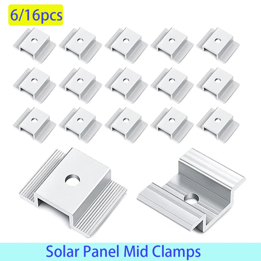 6/16pcs Solar Panel Mid Clamps Photovoltaic Panel Bracket PV Panel Mid Clamp Aluminum Solar Clips For Fixed 35-50mm Framed