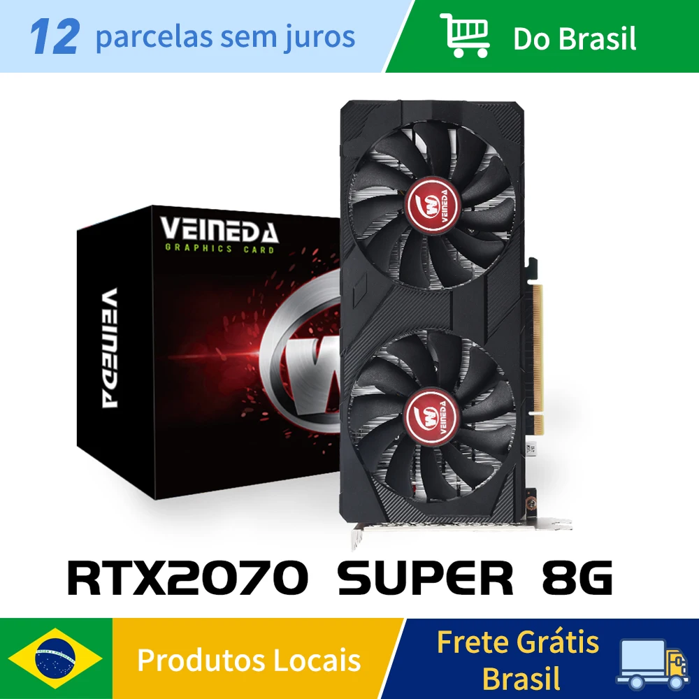 VEINEDA Graphics Card RTX 2070 super 8GB GDDR6 256Bit PC Gaming Black 2070 S 8G Video Card PCI-E3.0*16 placa de video