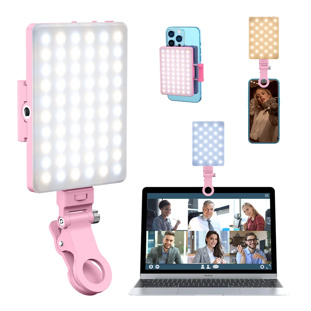LED Selfie Light Rechargeable Clip Fill Video Light 3 Light Modes For Phone iPad With Front & Back Clip Portable Clip-on Lig