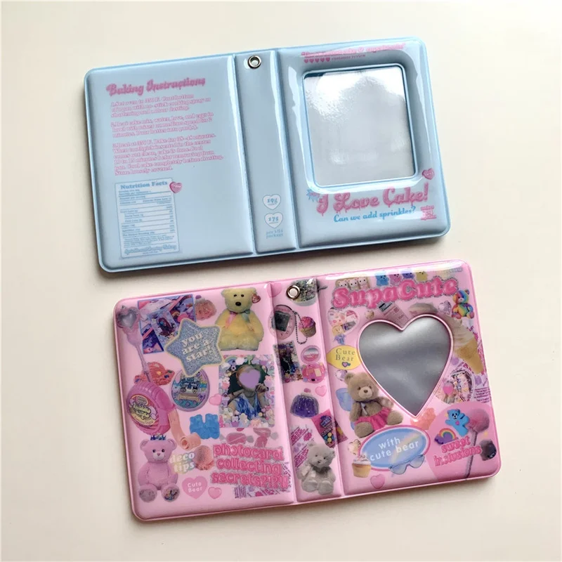 3 Inch Interior Album Idol Small Card Photo Organizer Booklet Pink Bear Figurine Photo Card Collection Album Postcard Booklet