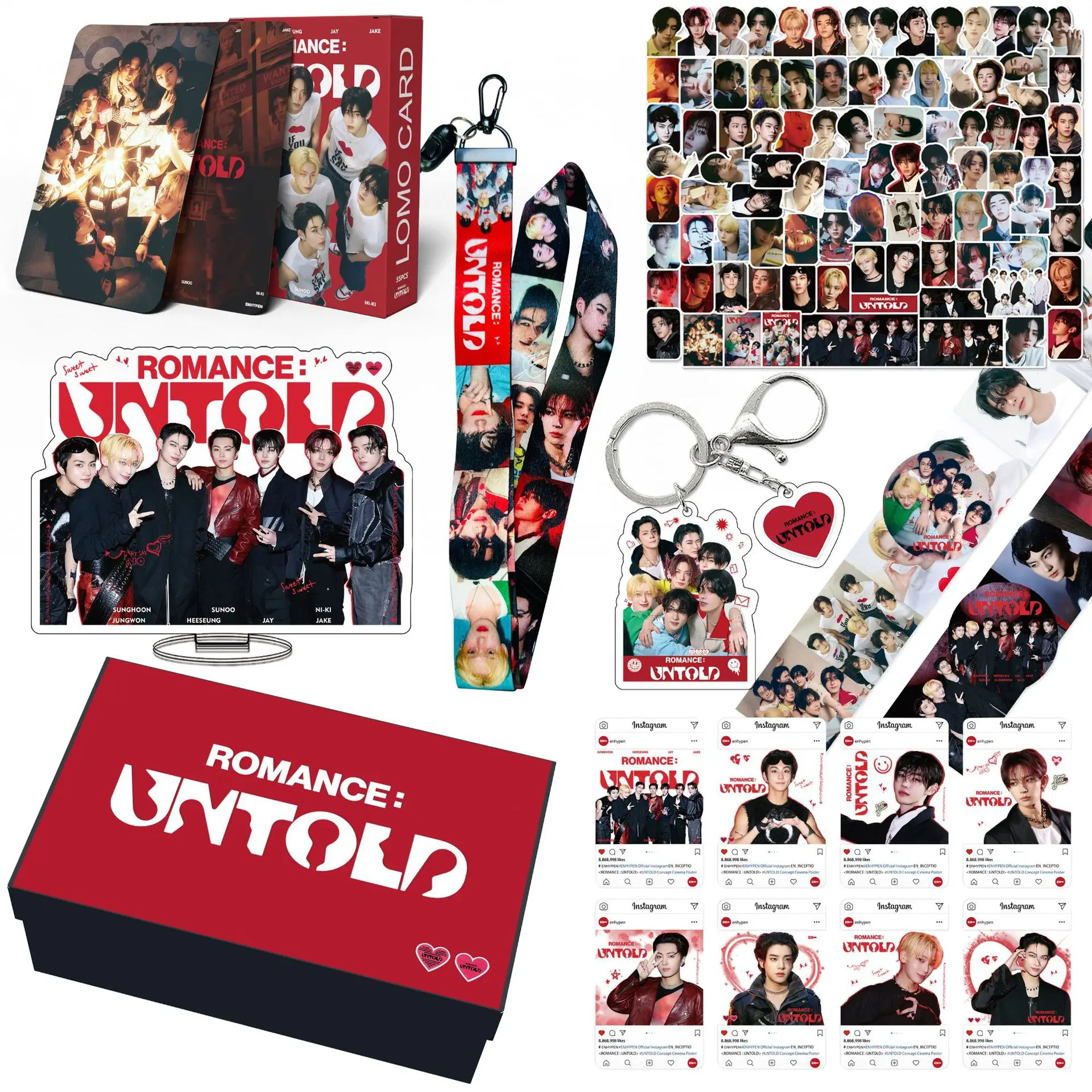 Kpop HEESEUNG VIVI JUNGWON JAY Gift Box Album ROMANCE UNTOLD Lomo Cards Stickers Masking Tape Acrylic Stand Combination Kits