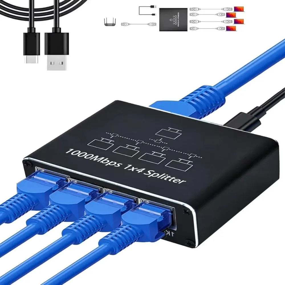 Simultaneous Networking Network Splitter RJ45 Cat6/7/8 Ethernet Switcher Portable 1 to 3/4 Internet Connector PC TV Box Router