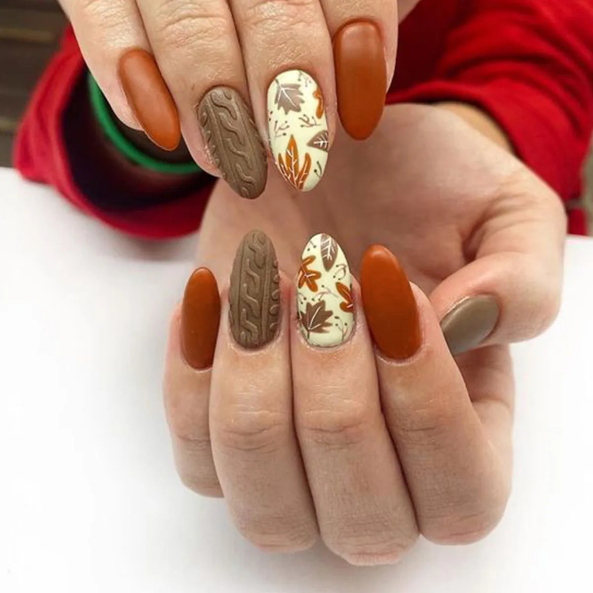 Fall Nails Press on Nails Short Almond Fake Nails Thanksgiving Acrylic Nails with Fall Leaf Design Autumn Maple Leaf False Nail