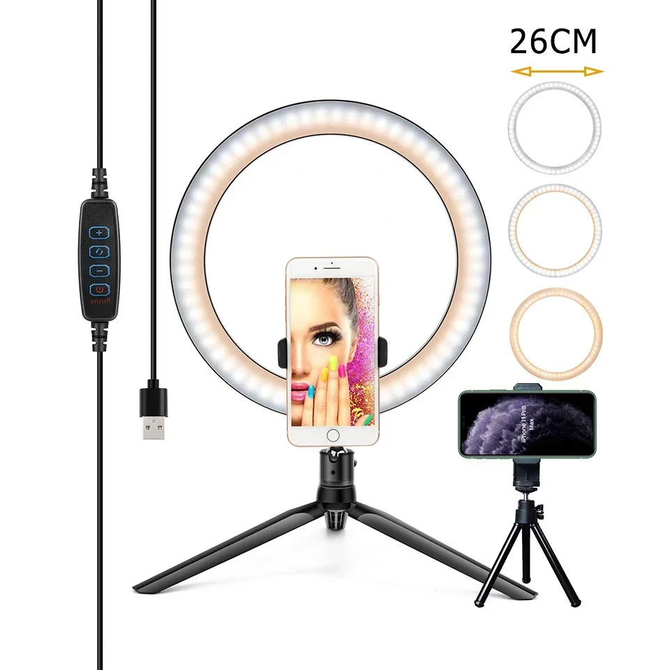 Phone selfie ring light 6" Dimmable USB Plug Round lamp For Studio Photography Video Photo ringlight With Tripod