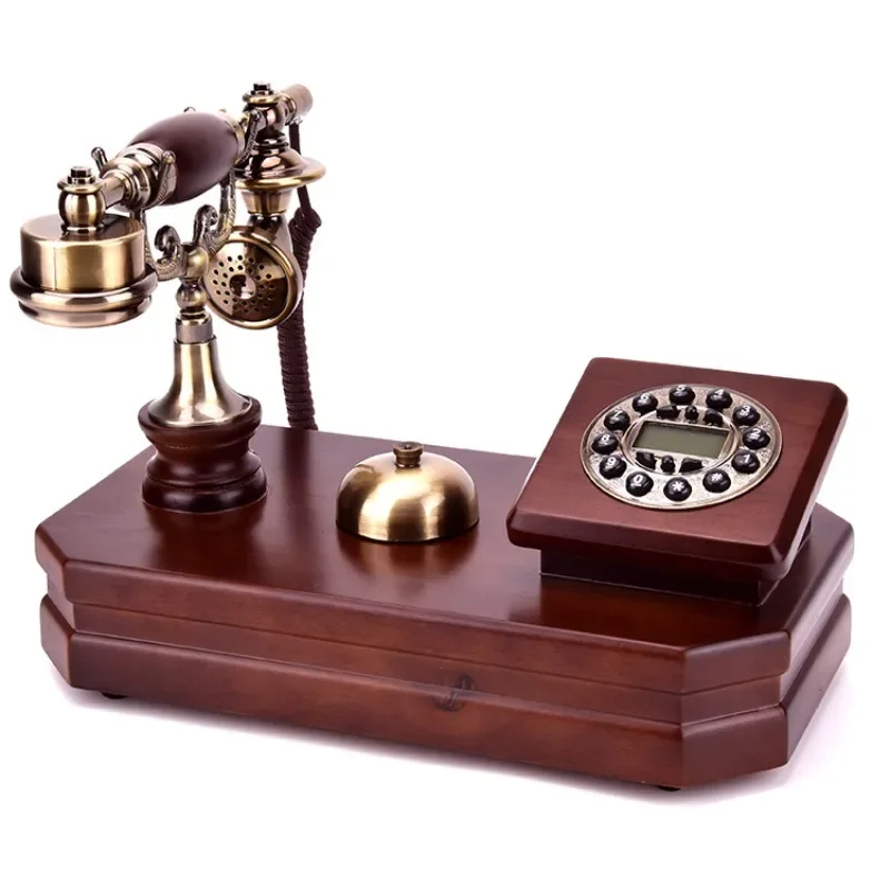 Solid Wood Antique European Style Telephone Home Retro Old-fashioned Telephone Landline Phone Craft Gift