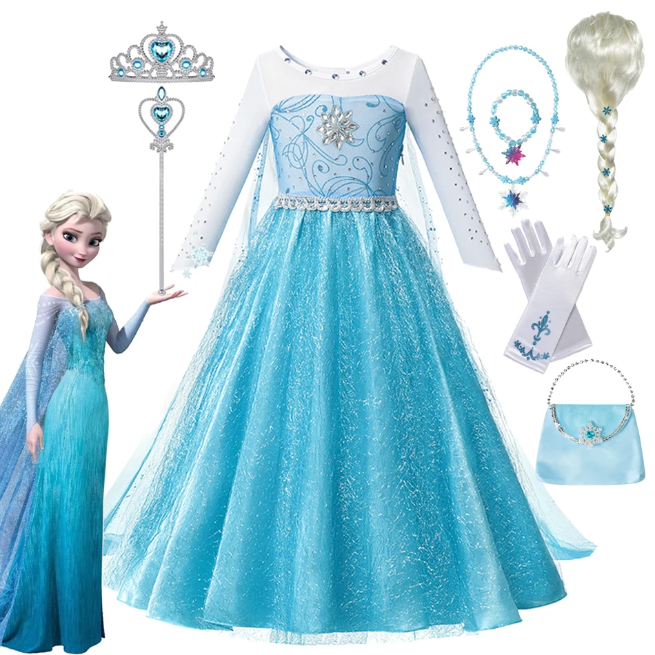 Children Anna Elsa Dress Girls Princess Cosplay Costume Kids Frozen Elegant Dress Snow Queen Birthday Carnival Party Clothes