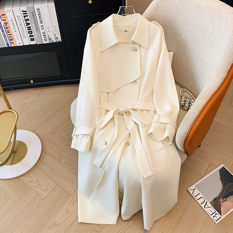 150Kg Plus Size Women's Bust 160 Spring Autumn Long Trench Coat Loose British Style Windbreaker Apricot 5XL 6XL 7XL 8XL 9XL