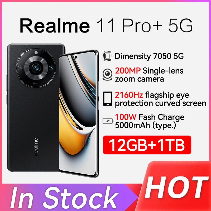 Original Realme 11 PRO Plus Mobile Phone 12GB 1TB 200MP Camera Dimensity 7050 Android 13.0 Google Play 6.7" AMOLED 100W Cha