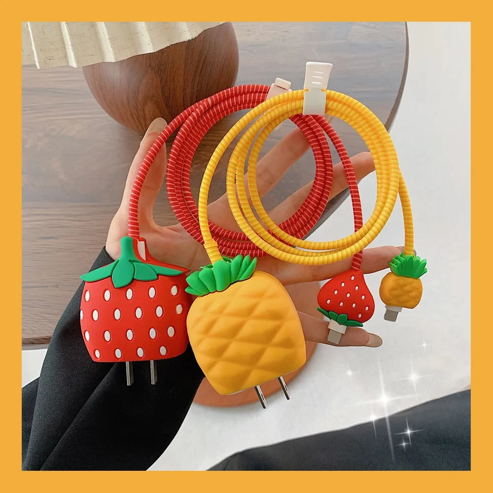 Cute 3D Fruit Cable Protector For iPhone 18W 20W US Fast Charger Covers Data Cable Protector For iPhone 16 11 15 14 13 Pro Max
