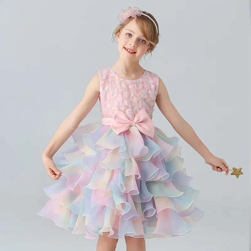 Baby Flower Girl Weddings Birthday Party Dresses Princess Spanish Rainbow 3 7 To 10 12 Year Old Young Children's Layered Cl