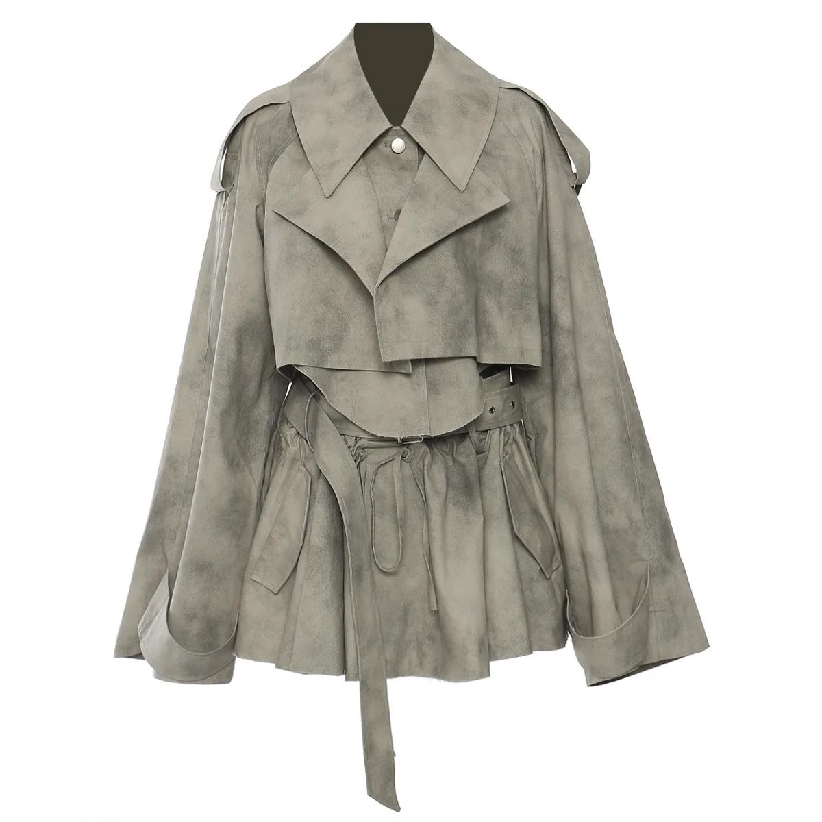 SuperAen 2024 Autumn New Fashion Printed Loose Casual Short Trench Coat High Waist Oversize A-line Skirt Two-piece Sets