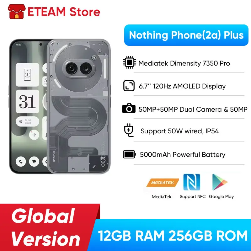 Global Version Nothing Phone 2a Plus MediaTek Dimensity 7350 Pro 5G 6.7" 120 Hz AMOLED Flexible 50 MP Front camera 5000 mAh