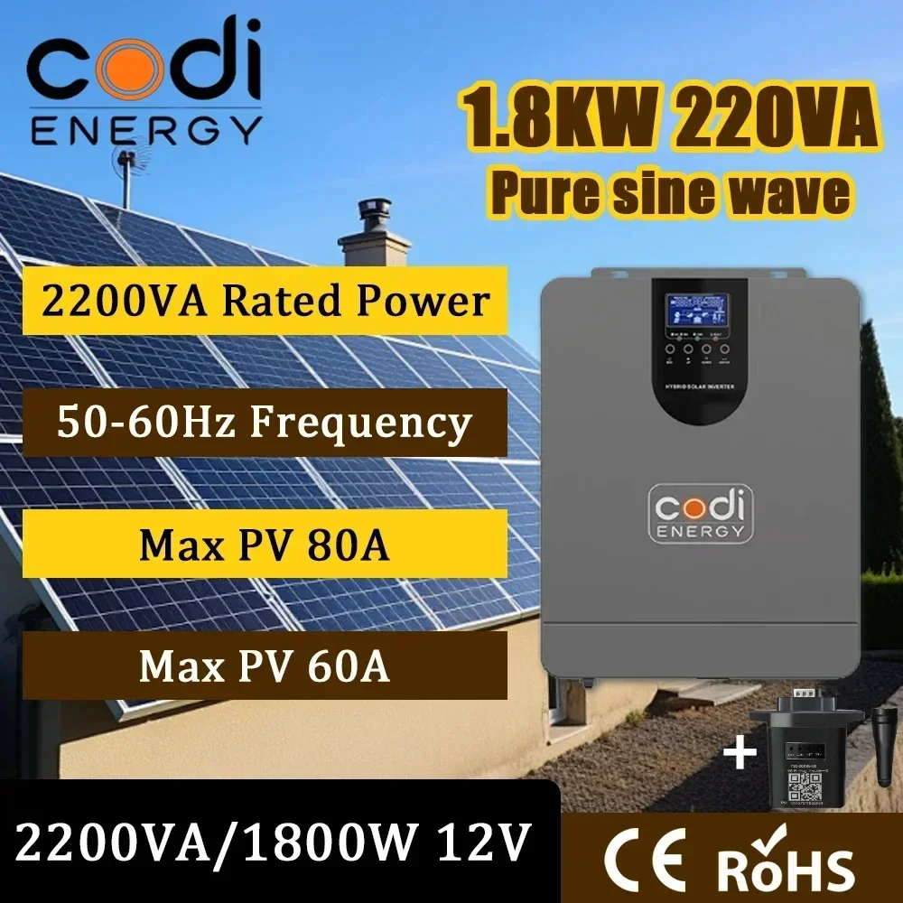 New MPPT Codi Energy Off-grid 2200VA 12V 220V 230V Hybrid inverter 1800W Solar inverter with built-in MPPT 80A controller 450VDC