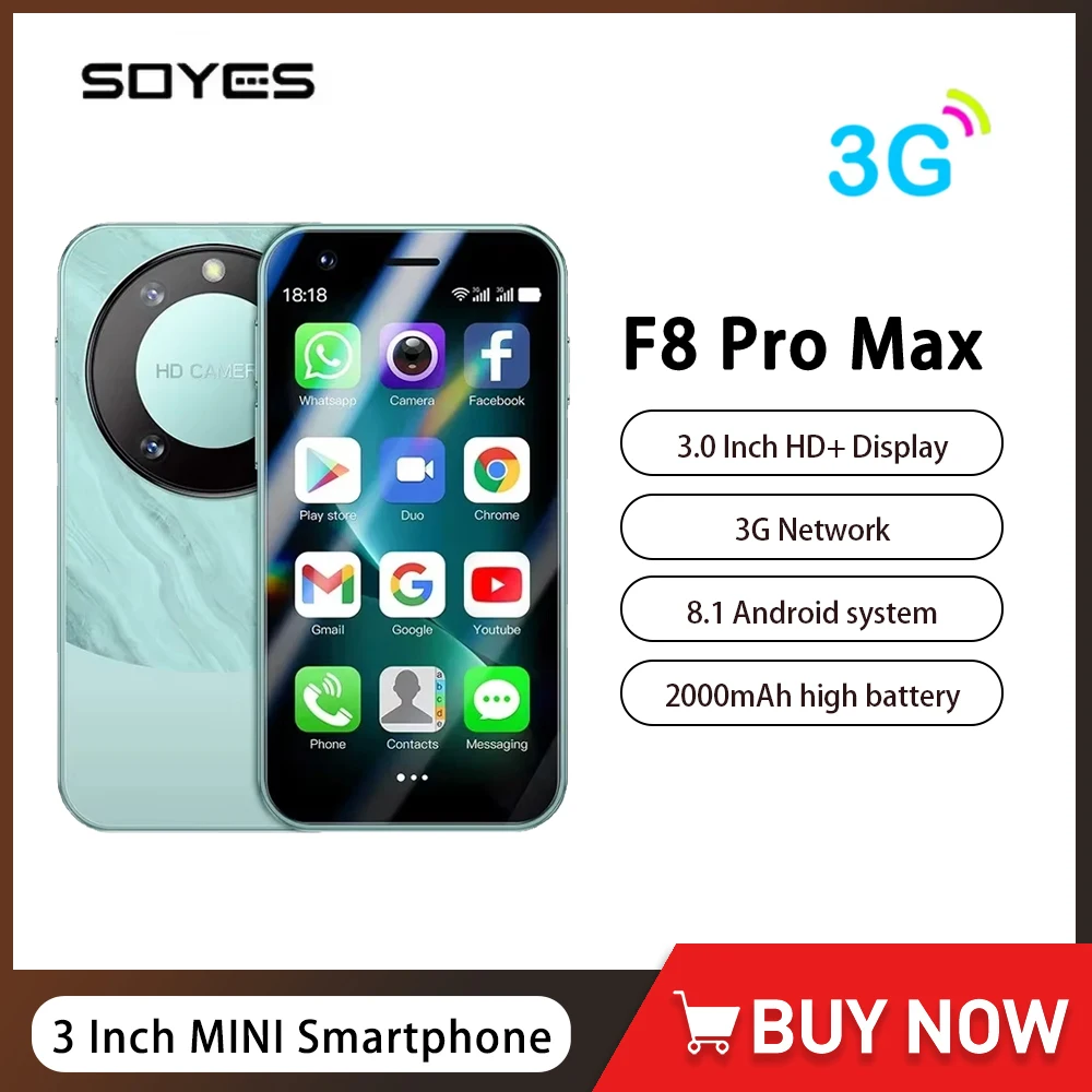 SOYES F8 Pro Max Mini Smartphone Android 8.1 3.0 Inch 2000mAh Battery Face ID Dual SIM Play Store 3G Network Little Mobile Phone