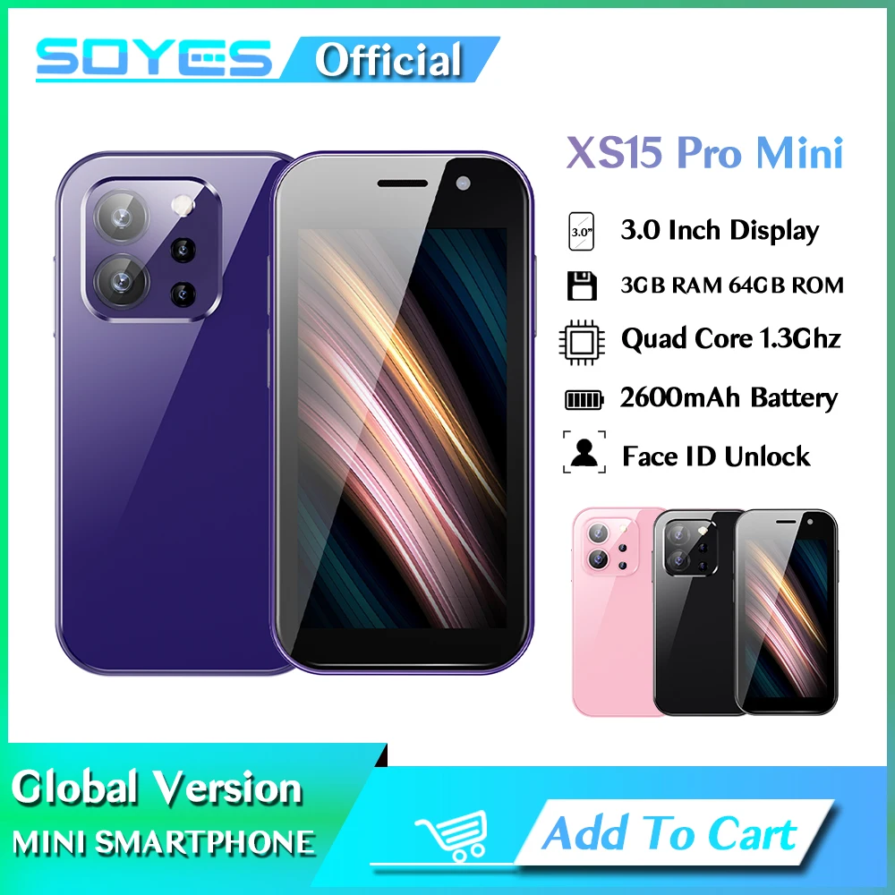 SOYES XS15 Pro 3.0" Mini 4G Smartphone 2GB RAM 16GB ROM Android 9.0 With Face ID Dual Camera WIFI Bluetooth FM Hotspot GPS 