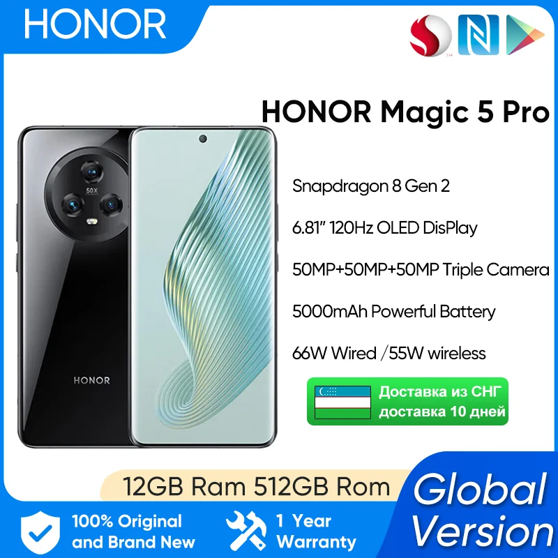 HONOR Magic 5 Pro Global Version Snapdragon 8 Gen 2 6.81"120Hz LTPO OLED Triple 50MP Cameras 100X Digital Zoom 66W SuperCha