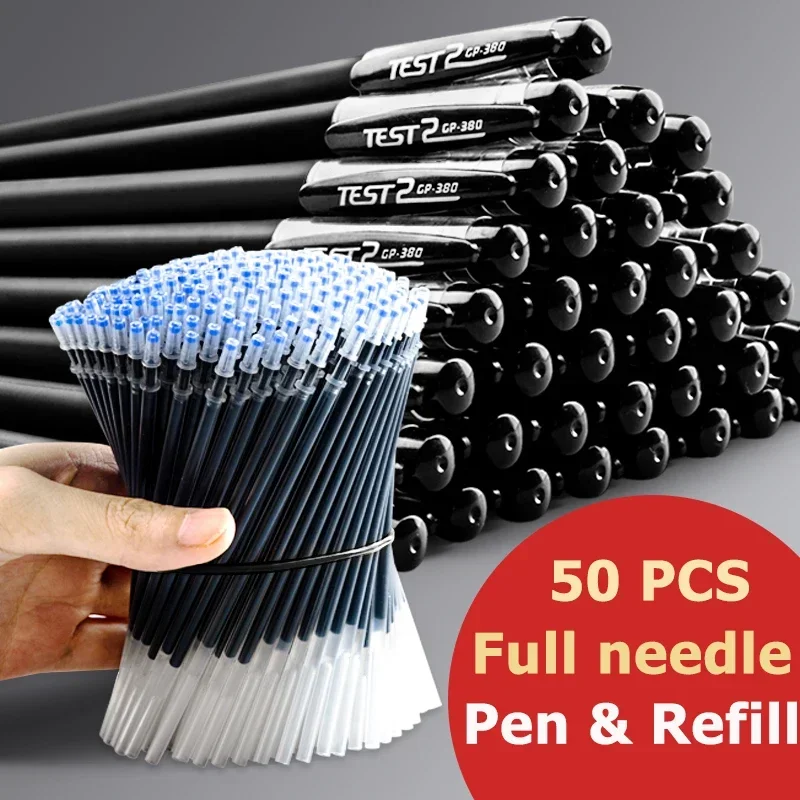 0.5mm Gel Pen Set Full Needle Tube Black Blue Red Color Pens for Writing Test Available Back To School Cheap Stationery Supplies
