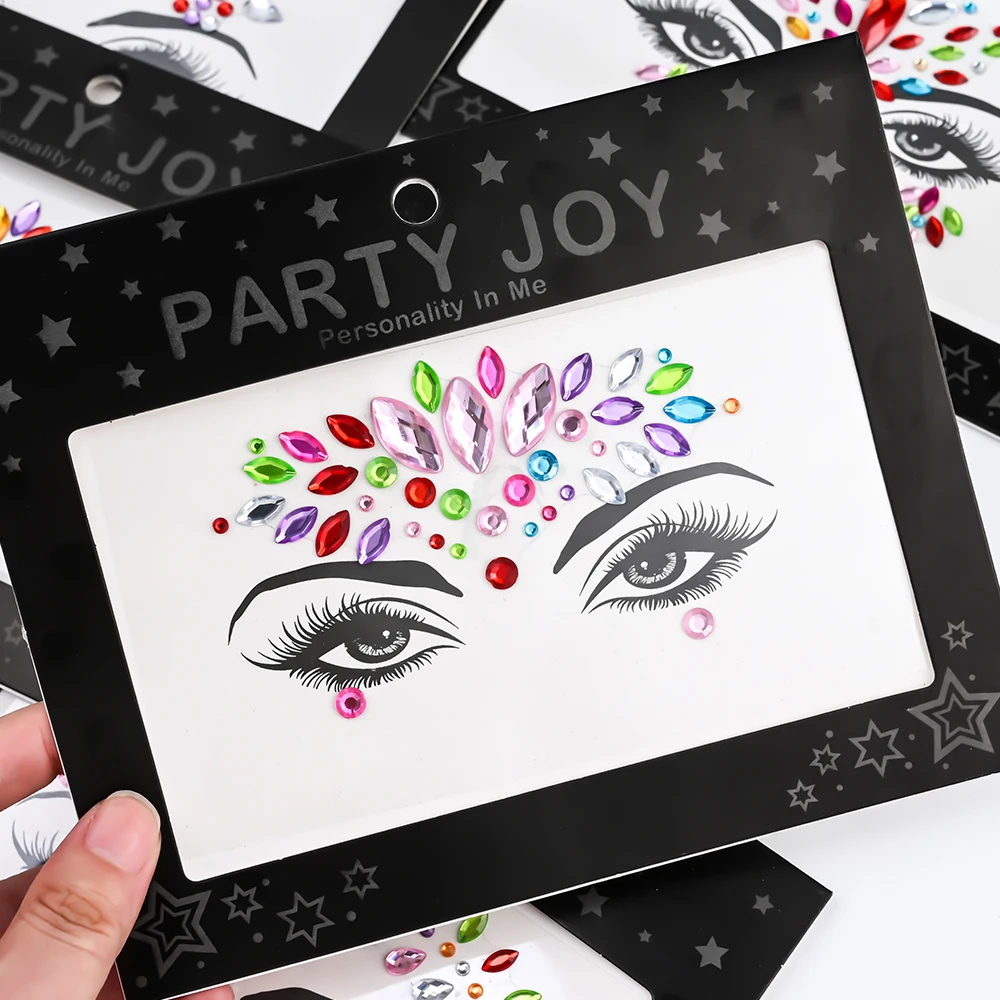 1pcs Colorful Diamond Face Tattoo Stickers 3D Self-Adhesive Rhinestones Gems Face Body Art Stickers For Music Party Face Decor