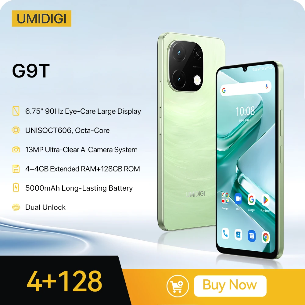 UMIDIGI G9T Android 14 Smartphone UNISOC T606 8-Core 256GB 6.75” Water Drop HD+ Display 13MP Camera 5000mAh Battery Cellphone